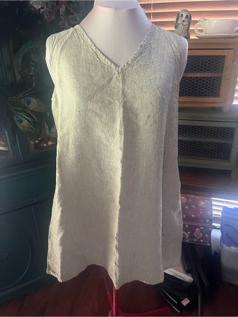 Flax Sleeveless V-Neck Linen Blend Tunic Tank-yellow and black medium